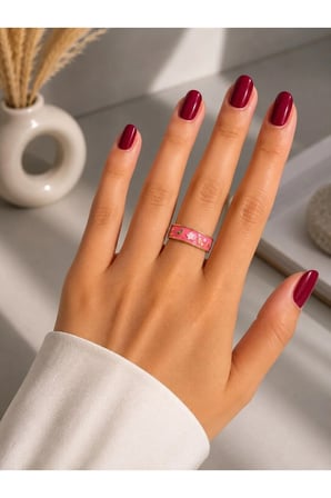 Pembe Mine Çiçek Desenli Çelik Yüzük – Gold