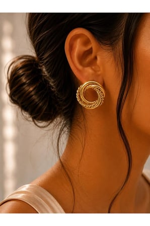 Burgu Detaylı Gold Halka Küpe – Vintage Tasarım