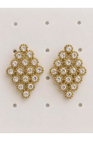 Kristal Taşlı Geometrik Gold Küpe