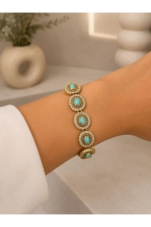 Turkuaz Taşlı Gold Vintage Bileklik