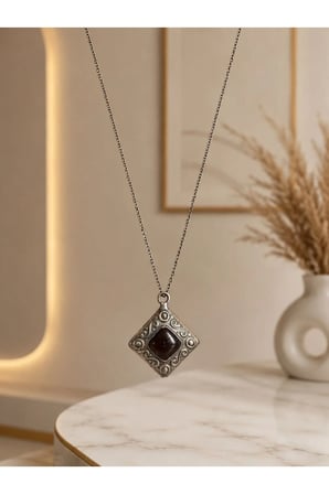 925 Ayar Gümüş Vintage Taşlı Kolye