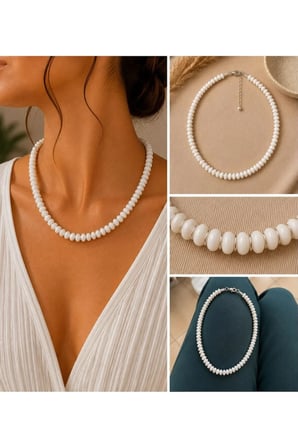 Beyaz Boncuk Detaylı Minimal Kolye