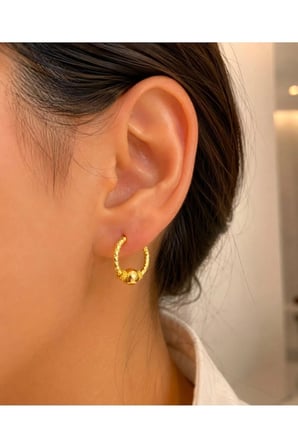 Gold Top Detaylı Halka Küpe