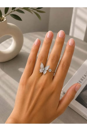 Kelebek Figürlü Silver Çelik Yüzük