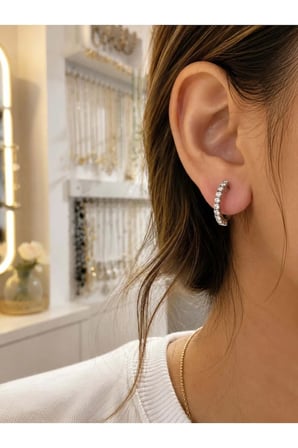 Zirkon Taşlı Silver Halka Klipsli Küpe