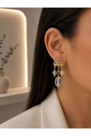 Şeffaf Boncuklu Gold Sallantılı Küpe