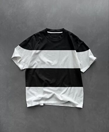 CANSUYILMAZ Unisex Bisiklet Yaka Parçalı T-Shirt - Siyah