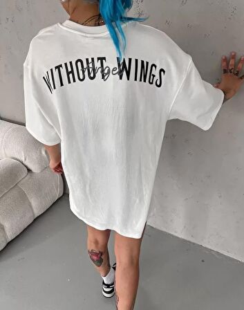 CANSUYILMAZ Unisex Bisiklet Yaka Baskılı Oversize T-Shirt - Beyaz