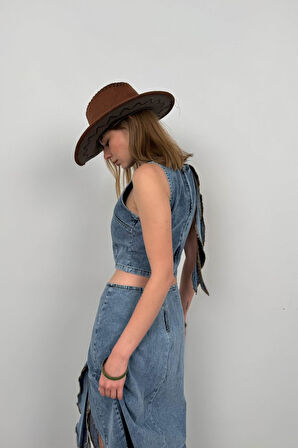 Fırfır Detay Denim Bluz