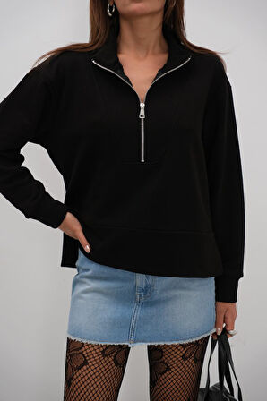Fermuar Ve Dikiş Detaylı Sweatshirt