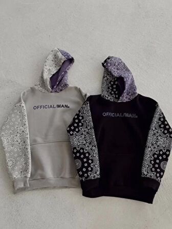 Baskılı Kapüşonlu Sweatshirt - Gri