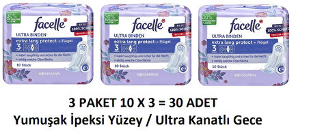 Facelle Ped Ultra Gece Koruma Kanatlı 10 Adet x 3 Paket