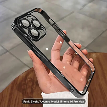 iphone 16 Pro Max Parlak Siyah Telefon Kılıfı ve Kırılmaz Cam