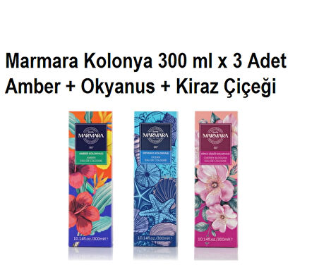 Marmara Kolonya Beauty Amber + Kiraz Çiçeği + Okyanus 300 ml x 3 Adet