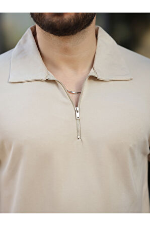 Oversize Bol Kalıp Fermuarlı Polo Yaka Tshirt