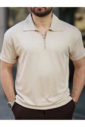 Oversize Bol Kalıp Fermuarlı Polo Yaka Tshirt