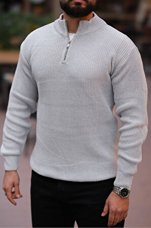 Kalın Örgü Fermuarlı Kazak