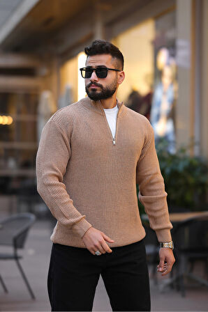 Kalın Örgü Fermuarlı Kazak