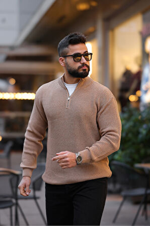 Kalın Örgü Fermuarlı Kazak