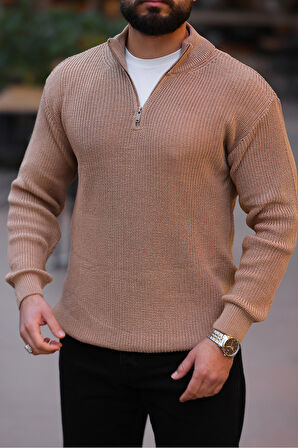 Kalın Örgü Fermuarlı Kazak