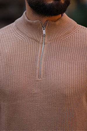 Kalın Örgü Fermuarlı Kazak