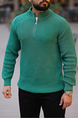 Kalın Örgü Fermuarlı Kazak