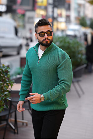 Kalın Örgü Fermuarlı Kazak