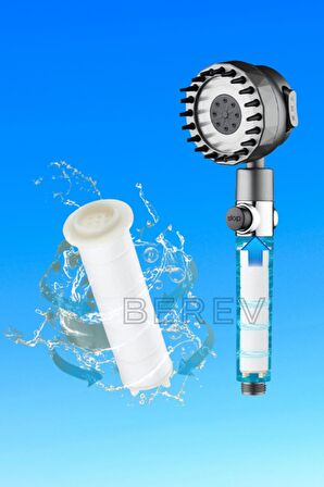Masajlı 3 Fonksiyonlu Su Tasarruflu Filtreli Turbo Jet Duş Başlığı Siyah 5 Adet Filtre