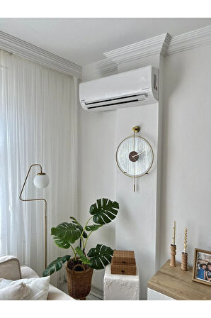 Massive Ceviz Gold - Orta Boy (37X55CM) , Modern Dekoratif Metal Camlı Duvar Saati