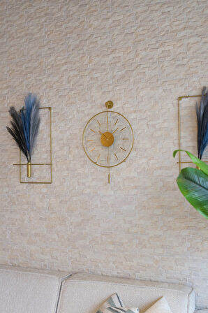 3'lü Gold Massive Premium Gold (37X55CM), Modern Dekoratif Duvar Saati