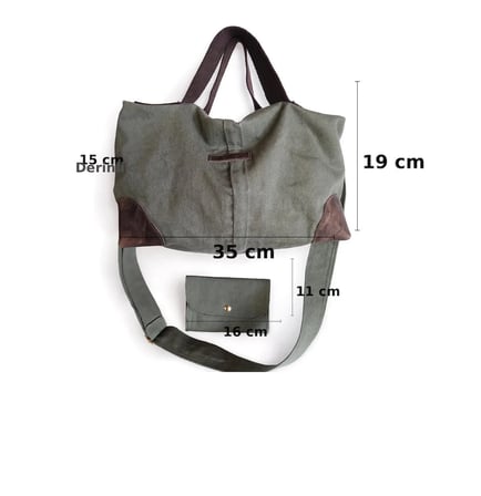 Haki crossbody çanta+cüzdan seti