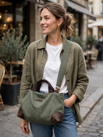 Haki crossbody çanta+cüzdan seti