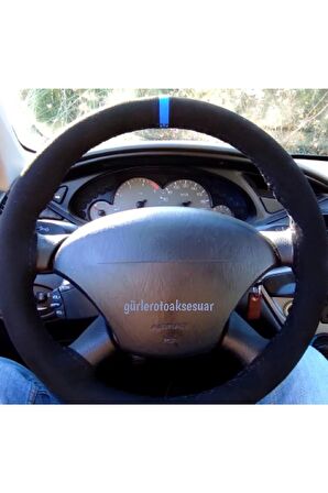 Ford Focus 1 Uyumlu Dikmeli Direksiyon Kılıfı Mavi Yüzüklü Alkantara (NUBUK)