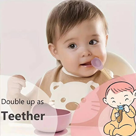 Doğal Ahşap & Yumuşak Silikon Uçlu Bebek Mama Seti