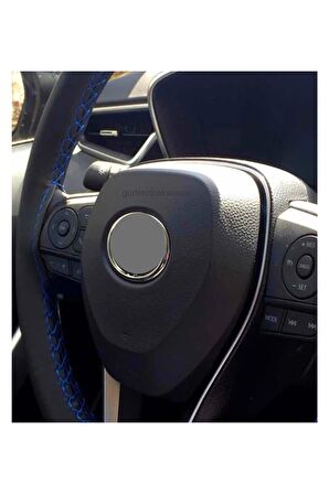 Toyota Corolla 2013 Uyumlu Deri Dikmeli Direksiyon Kılıfı Mavi Ipli (38×10CM)