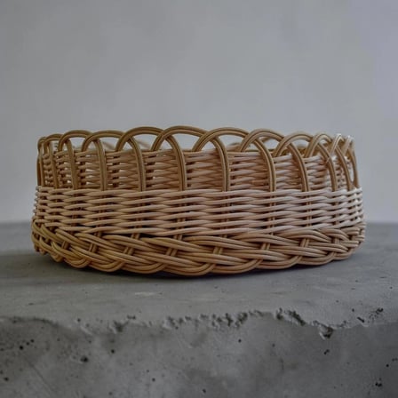 HandanRattan Mandala Desenli El Örgüsü Yuvarlak Rattan Tepsi Sepet 32x11 cm