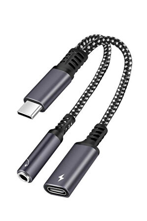 Maxup iphone 15 Pro -15PROMAX - 16 Pro- 16PROMAX Type-C Kulaklık Çevirici Şarj Dönüştürücü Örgü Kablo