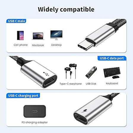 Maxup 60W  Ayırıcı Kablo, Hızlı Şarj Type C Ayırıcı Kablo, Veri Transferi, 2'si 1 Arada Ayırıcı Adaptörü iPhone 15, Macbook, Xbox, Dizüstü Bilgisayar, Tablet, Kulaklık, Telefon (Monitör Için Değildir)