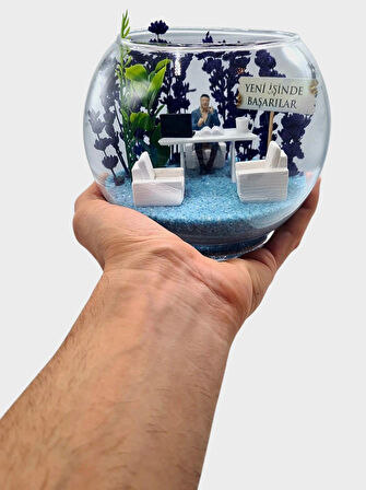 Teraryum Akvaryum Cam Fanus Yeni İşinde Başarılar Tebrikler Arkadaşa Sevgiliye Hediye 