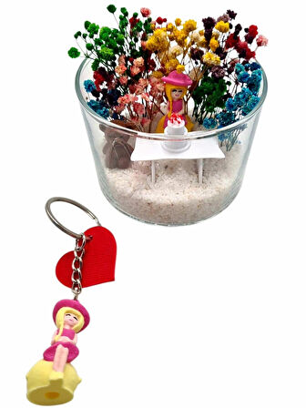 Minyatür Lüx Hediyelik Doğum Günü Hediyelik İyi Ki Doğdun Sarışın Kız Anahtarlık Hediyeli Teraryum