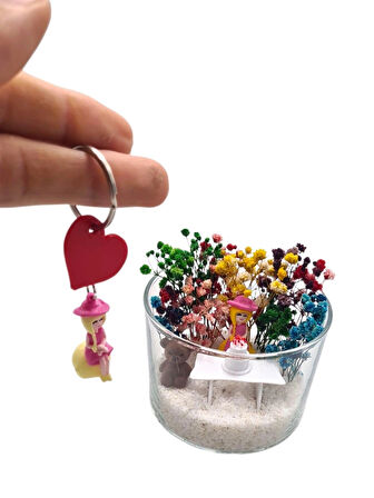 Minyatür Lüx Hediyelik Doğum Günü Hediyelik İyi Ki Doğdun Sarışın Kız Anahtarlık Hediyeli Teraryum