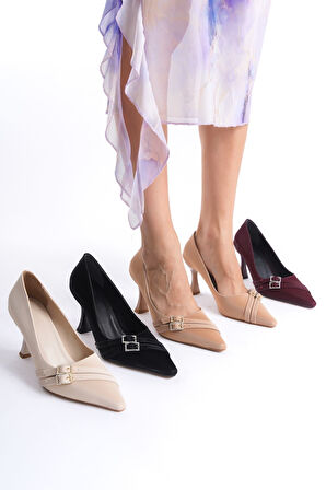 Maya Premium Kadın Nude Saten Topuklu Ayakkabı