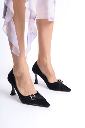 Maya Premium Kadın Siyah Saten Topuklu Ayakkabı