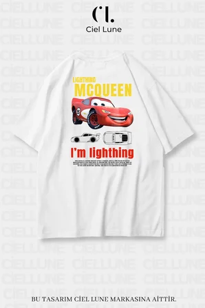 unisex kadın erkek şimşek mcqueen ve sally baskılı sevgili çift kombini tasarım oversize tshirt 2'li