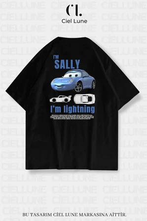 unisex kadın erkek şimşek mcqueen ve sally baskılı sevgili çift kombini tasarım oversize tshirt 2'li