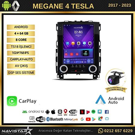 Renault Megane 4 TESLA 4GB + 64GB 2017-2023 Model Android QLED Kablosuz Carplay Navigasyon Multimedy