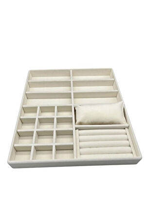 Yerli Üretim Astana Model Süet Kumaş Krem Renk 38 Cm / 35 Cm Takı Sergileme Çekmece Içi Stand