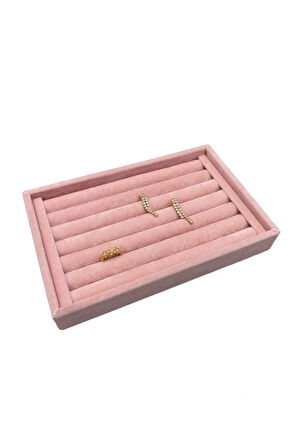Yerli Üretim Küçük Boy Süet Kumaş Pembe Renk 22,5/14,5 Cm Rulo Çekmece Içi Yüzük Standı