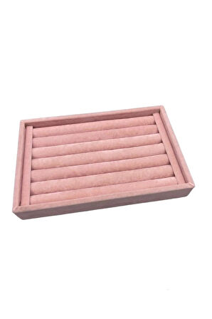 Yerli Üretim Küçük Boy Süet Kumaş Pembe Renk 22,5/14,5 Cm Rulo Çekmece Içi Yüzük Standı