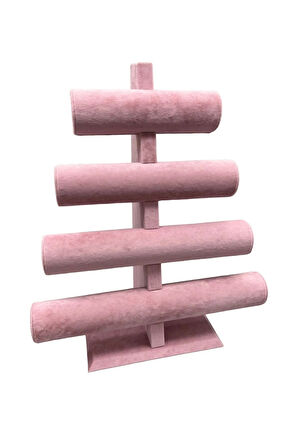 Süet Kumaş Pembe Renk Dört Kademeli 38/34 Cm Bileklik-saat Sergileme Standı